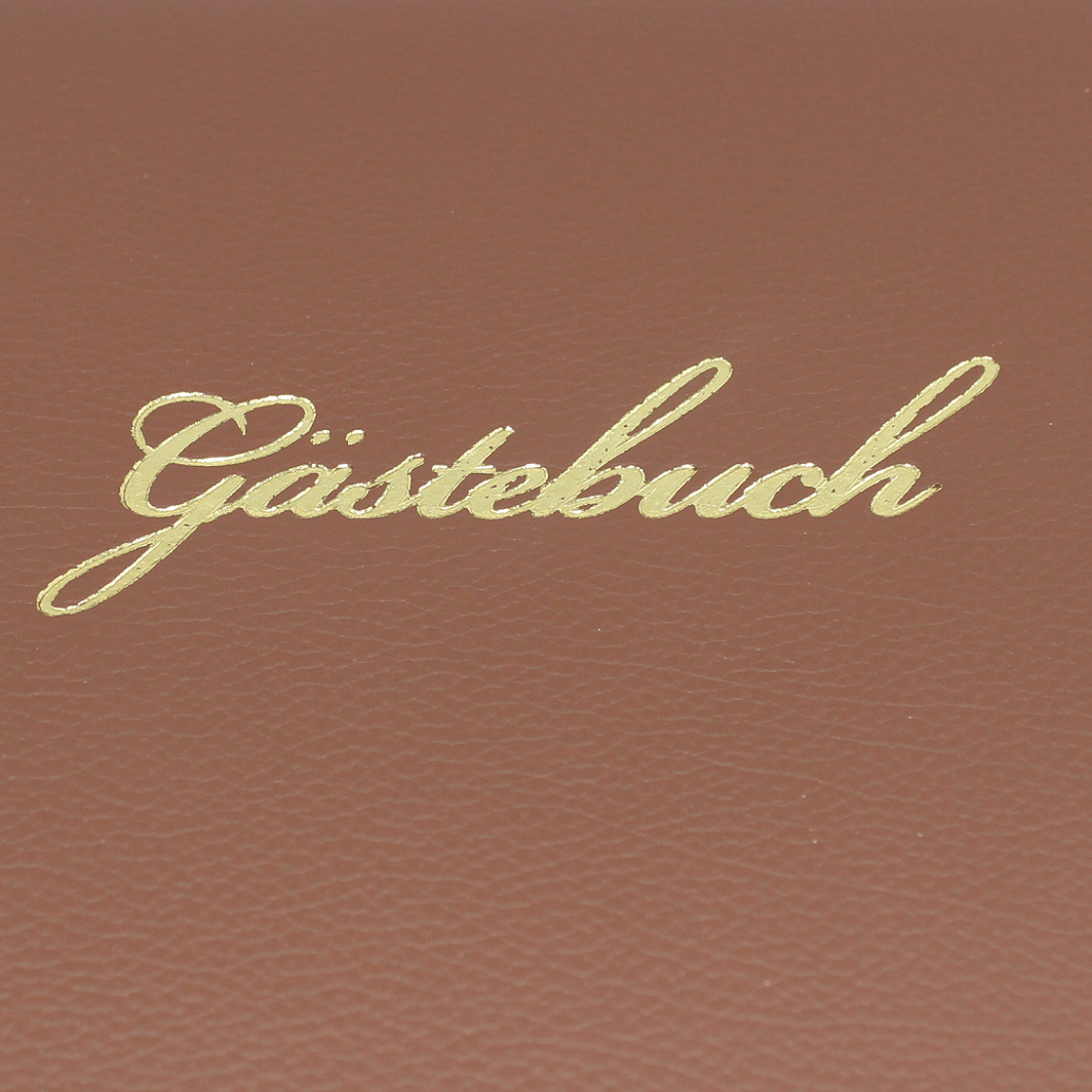 Gästebuch aus genarbtem braunem Leder mit Goldprägung