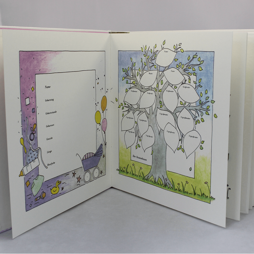 Stammbaum im Kinderalbum Teddy. Buchbinderei Vera Donna