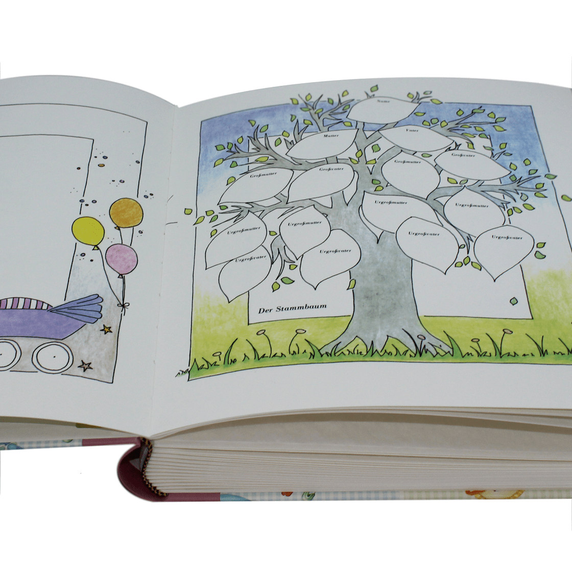 Fotoalbum Baby Leinen rosé mit farbenfrohem Vorspann Fotoalbum Baby Leinen rosé