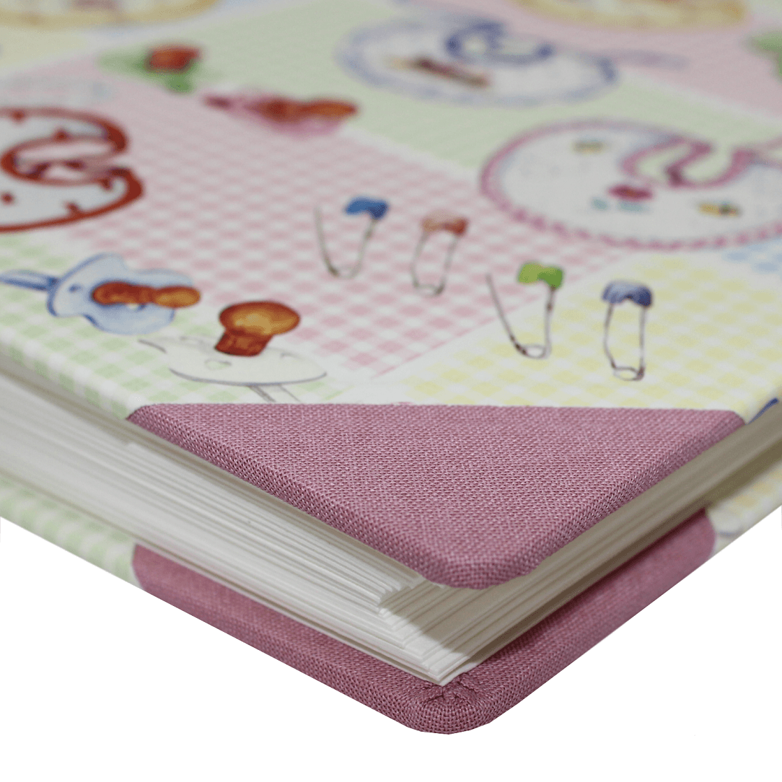 Fotoalbum Baby Leinen rosé mit von Hand eingezogenen Ecken Fotoalbum Baby Leinen rosé