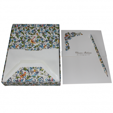 Geschenkbox Briefpapier Florentina blau mit passendem Bleistift
