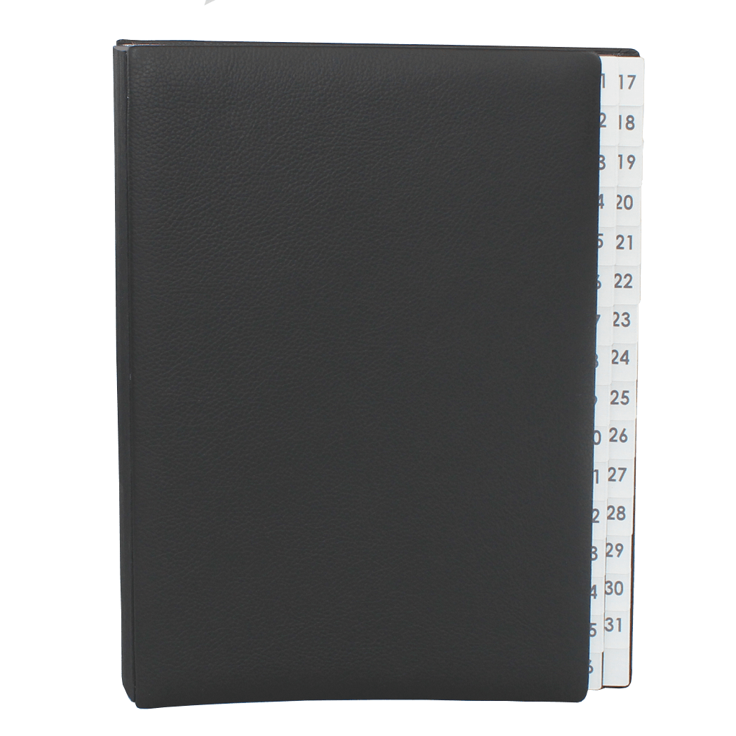 Pultordner mit Registern 1-31 aus genarbtem Vollrindleder in Schwarz