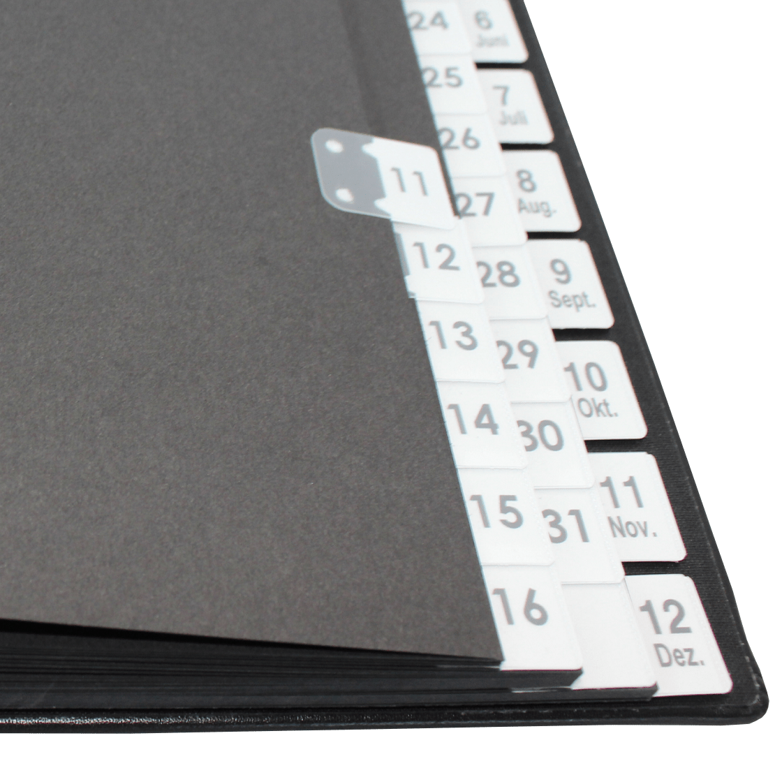 Pultordner mit Register 1-31 plus 1-12 aus glattem Vollrindleder in Schwarz