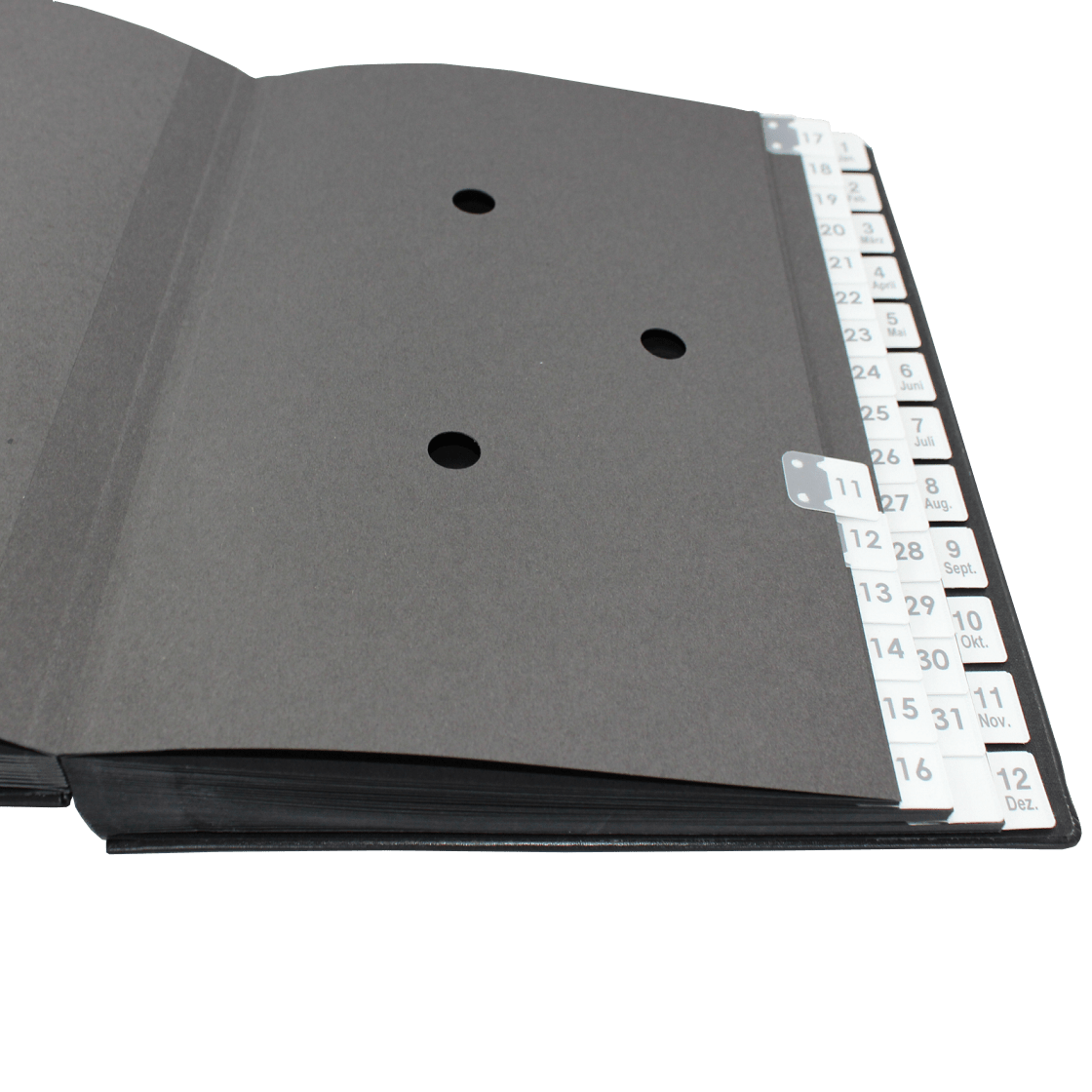 Pultordner mit Register 1-31 plus 1-12 aus glattem Vollrindleder in Schwarz