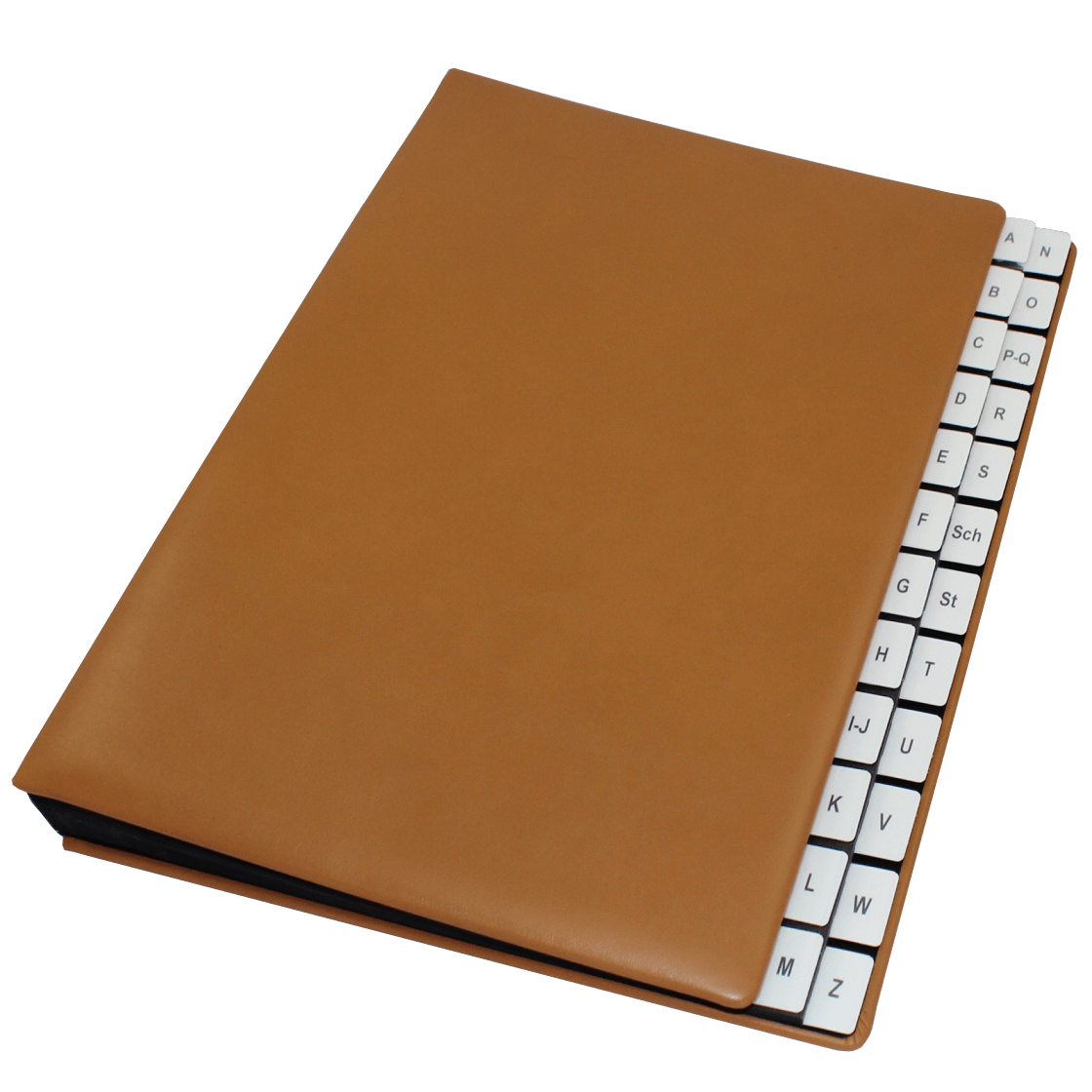 Pultordner mit Register A-Z aus glattem Vollrindleder in Cognac