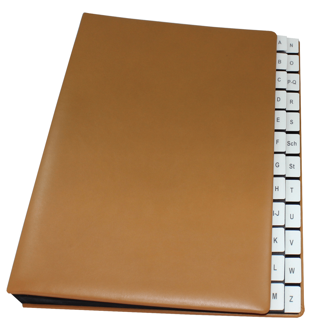 Pultordner A-Z aus glattem Leder in Cognac mit alphabetischem Register