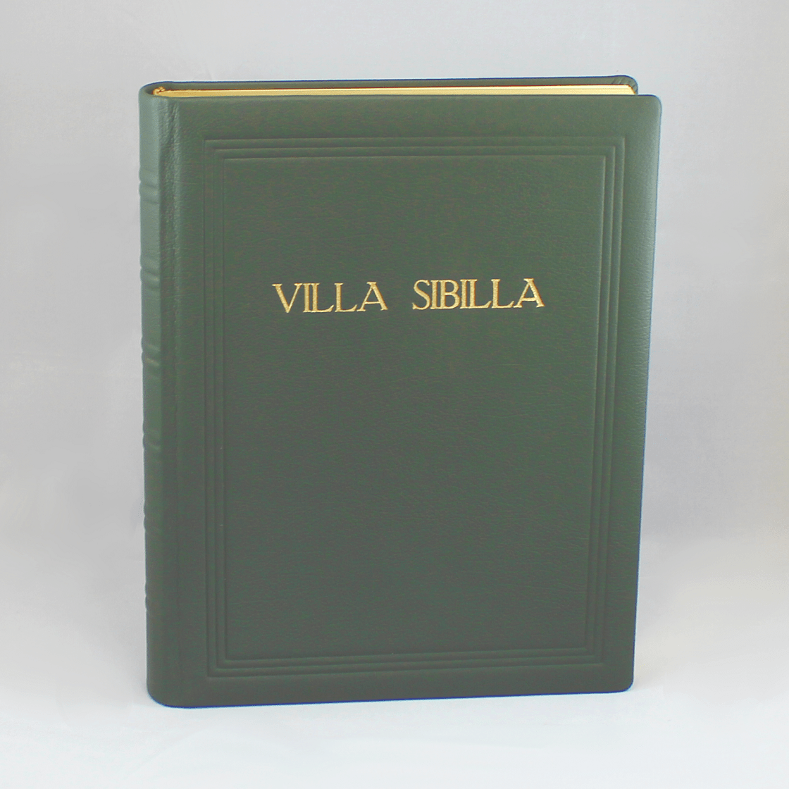 Gästebuch dick aus genarbtem grünem Leder mit Goldschnittblock