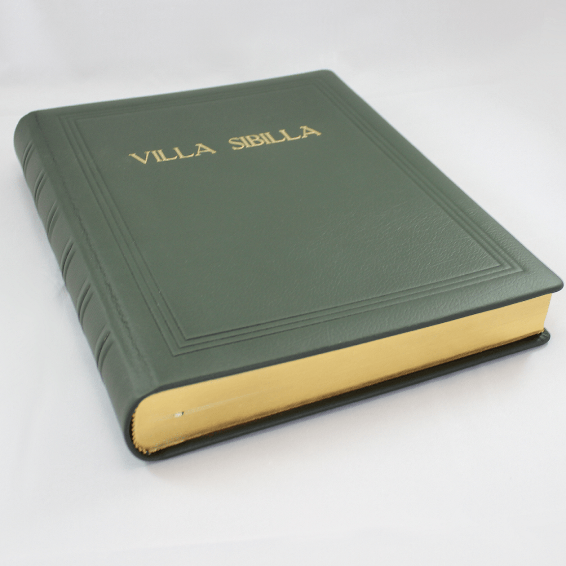 Gästebuch dick aus genarbtem grünem Leder mit Goldschnittblock