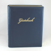Gästebuch dick aus blauem Leder mit Goldschnittblock und Prägung