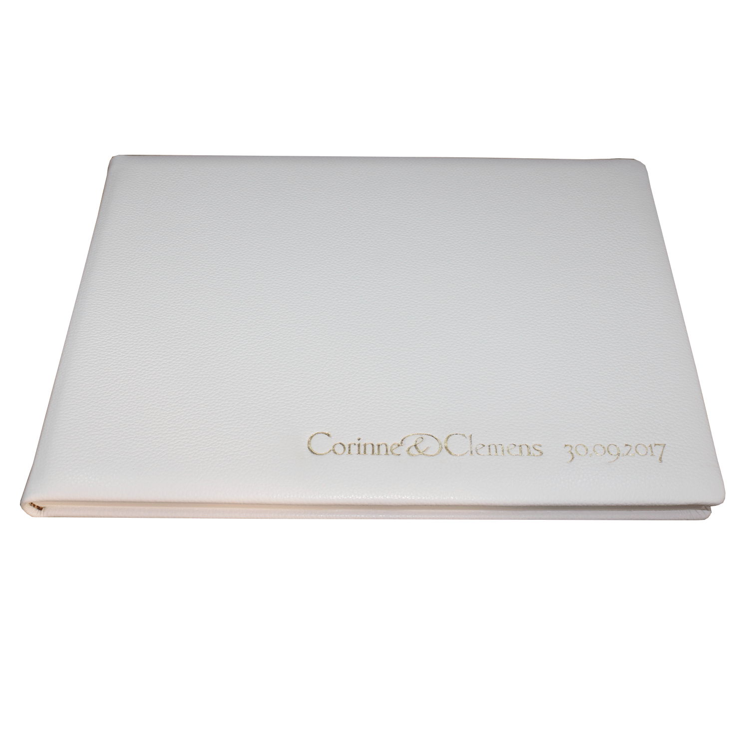 Foto-Gästebuch aus weißem Leder mit Namensprägung Foto-Gästebuch aus weißem Leder mit Namensprägung