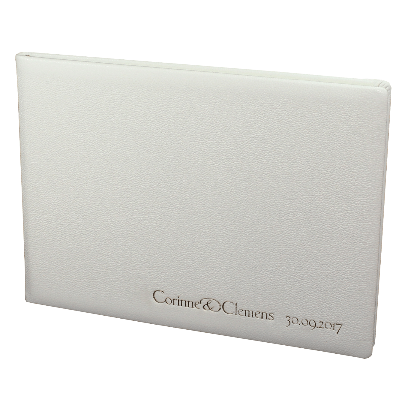 Foto-Gästebuch aus weißem Leder mit individueller Prägung
