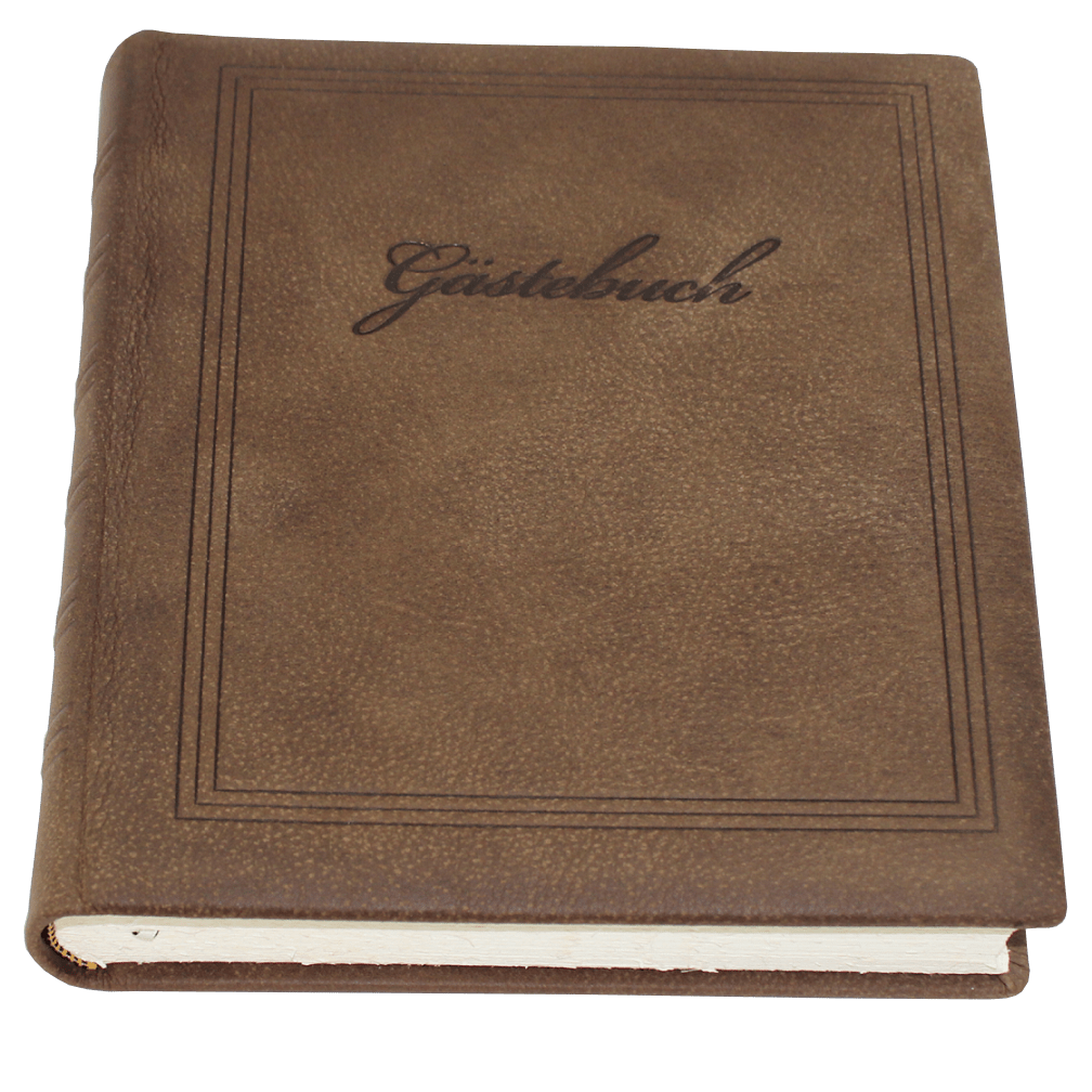 Gästebuch dick Wasserbüffel Leder mit handgerissenem Büttenblock und Prägung