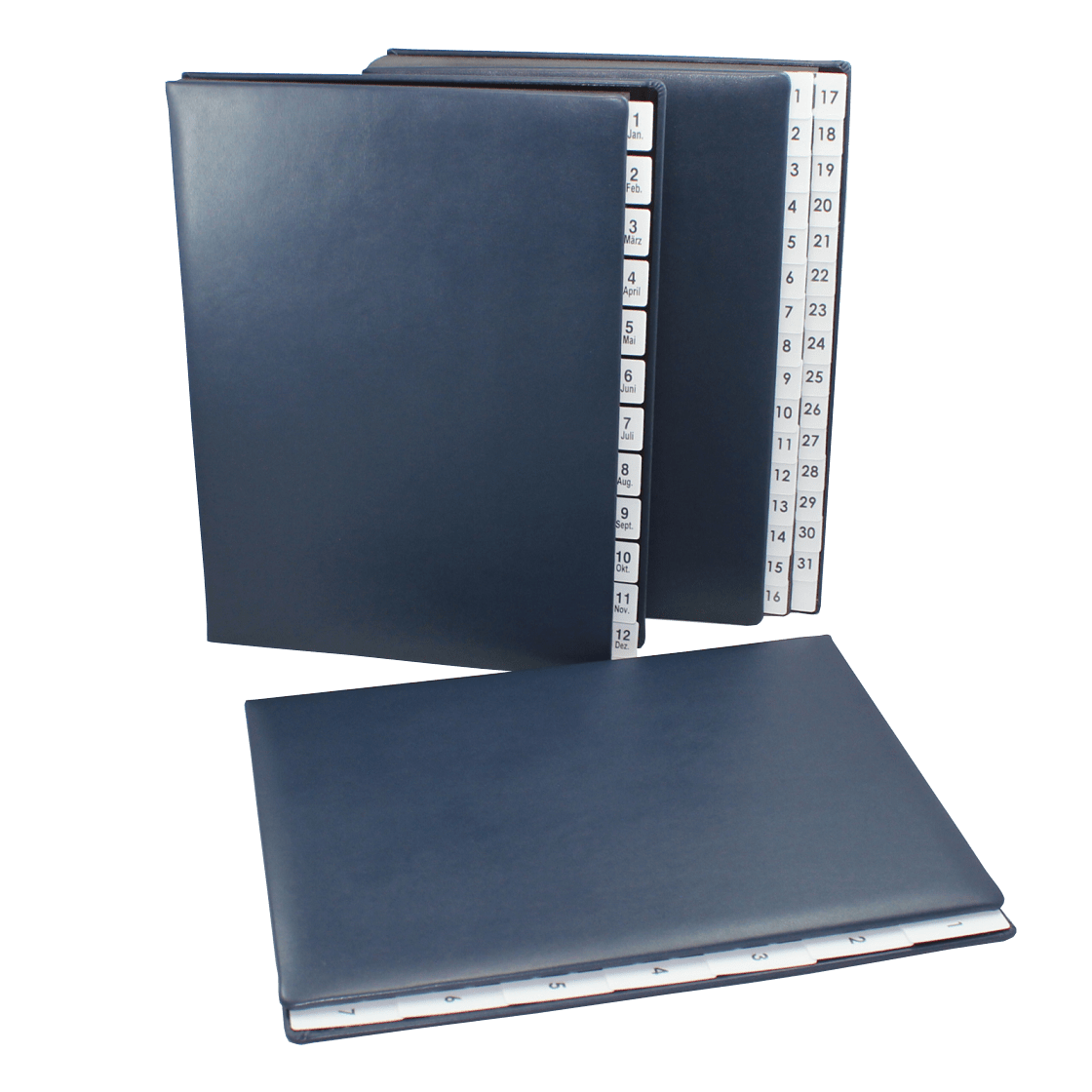 Pultordner mit Register 1-31 aus glattem Vollrindleder in Blau