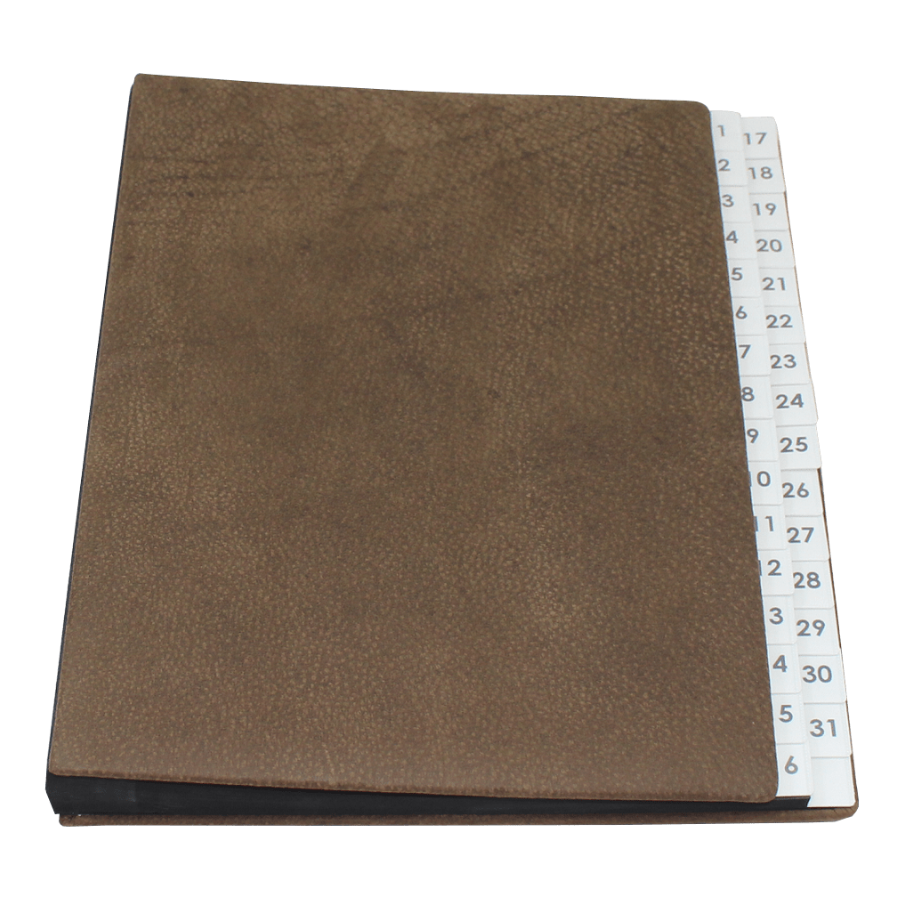 Pultordner Wasserbüffel Leder mit Register 1-31 liegend Pultordner aus Wasserbüffel Leder mit Register 1-31