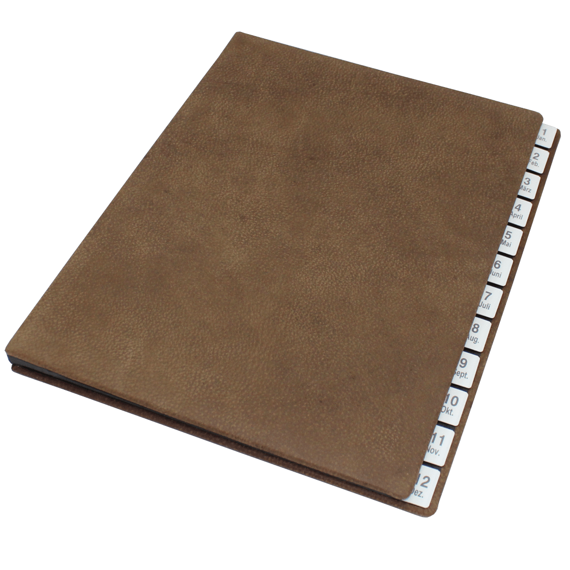 Pultordner Wasserbüffel Leder mit Register Jan-Dez liegend Pultordner aus Wasserbüffel Leder mit Register 1-12