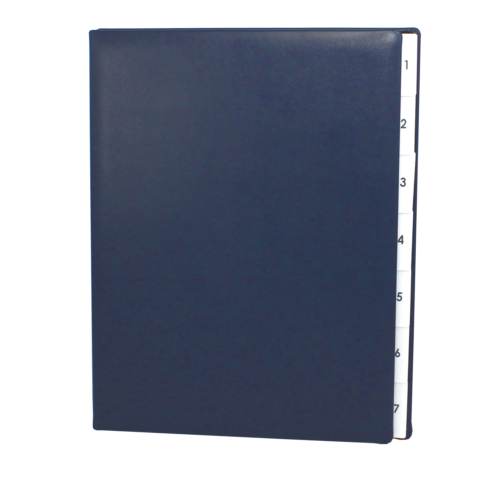Pultordner aus glattem blauem Leder mit Register 1-7