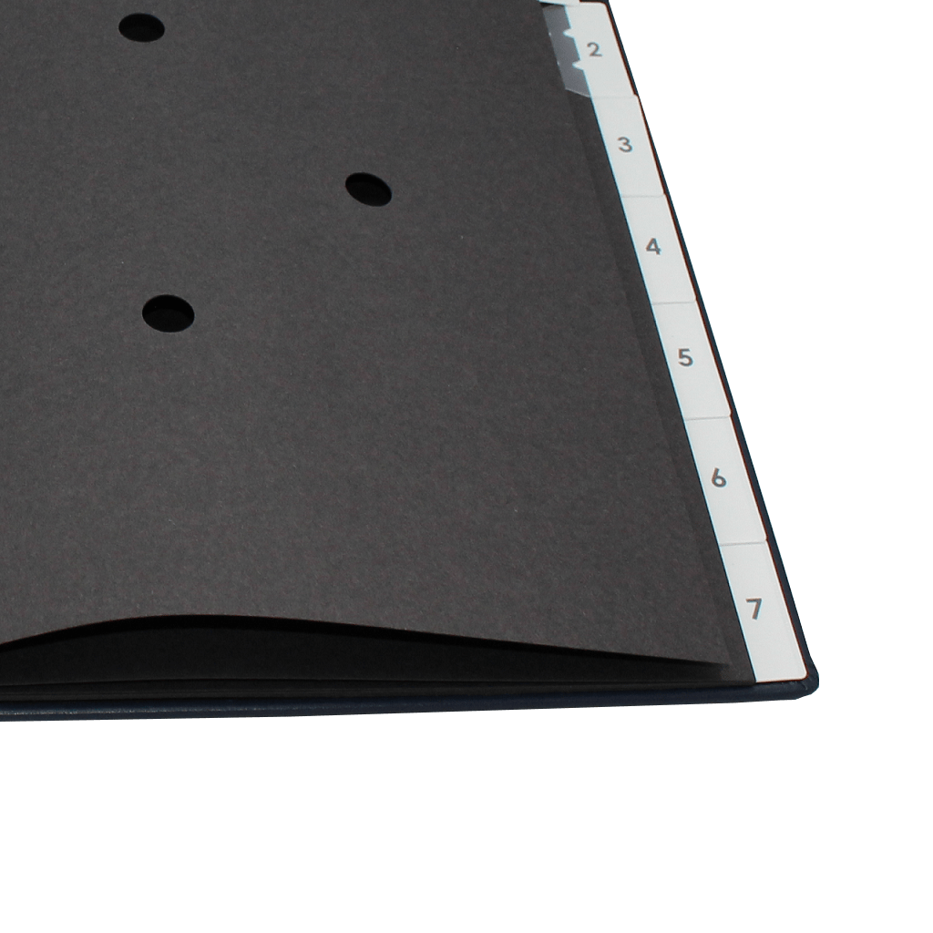 Pultordner aus glattem blauem Leder mit Wochenregister Pultordner mit Register 1-7 aus glattem Vollrindleder in Blau