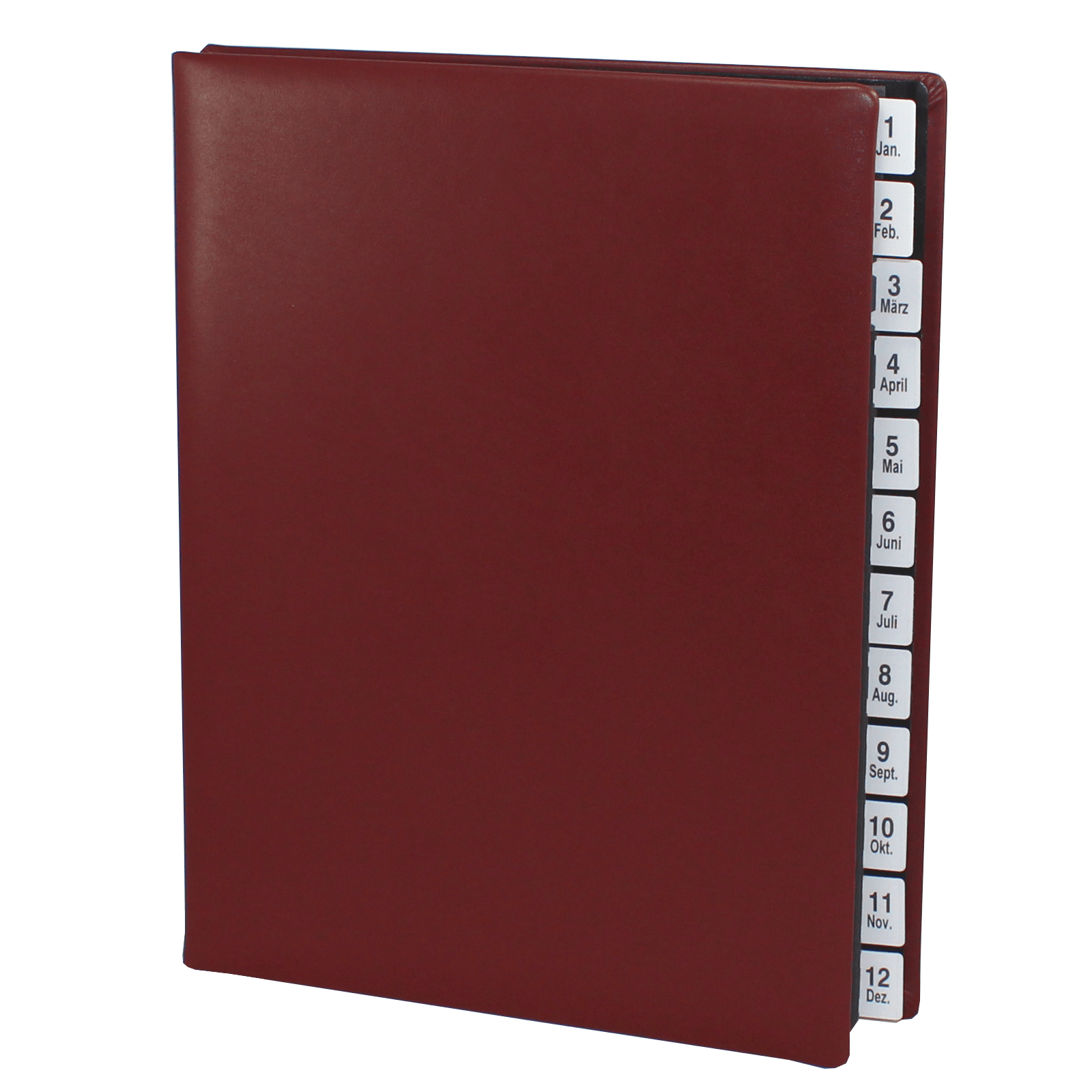 Pultordner glattes Leder weinrot mit Register 1-12 Jan.-Dez.