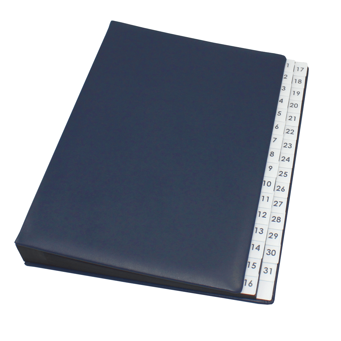 Pultordner mit Register 1-31 aus glattem Vollrindleder in Blau