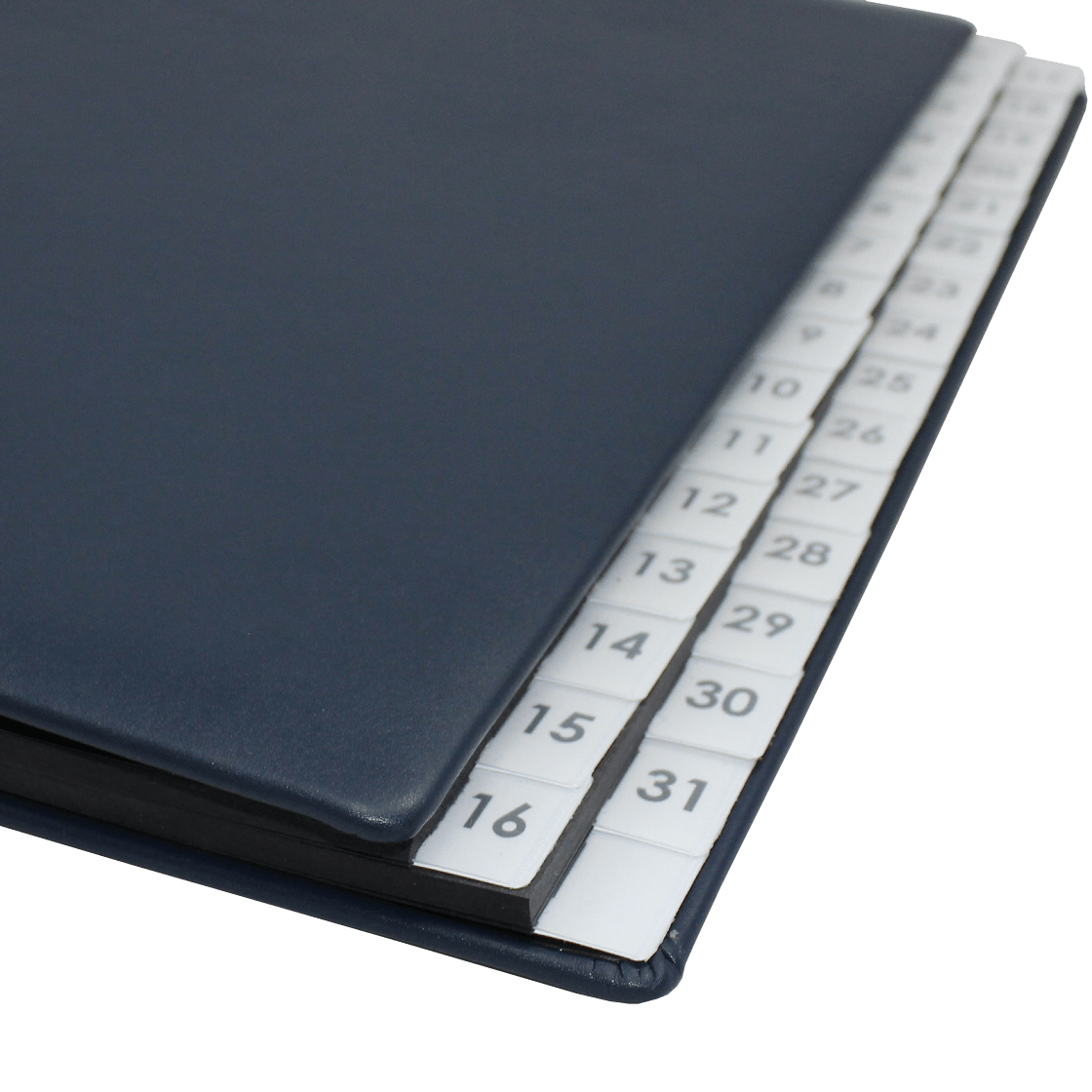 Pultordner mit Register 1-31 aus glattem Vollrindleder in Blau