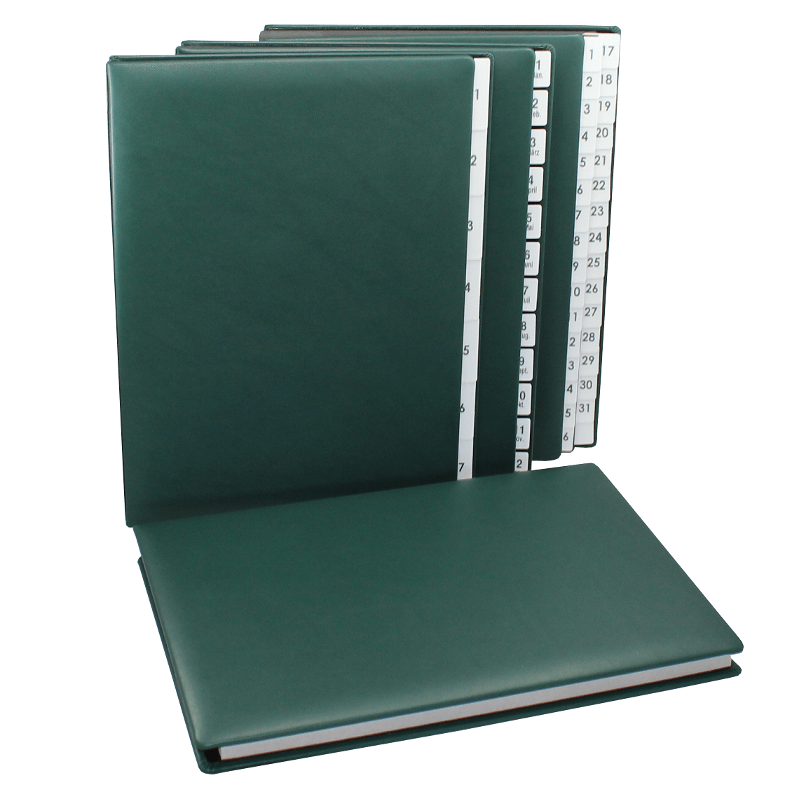 Pultordner mit Register 1-31 aus glattem Vollrindleder in Grün