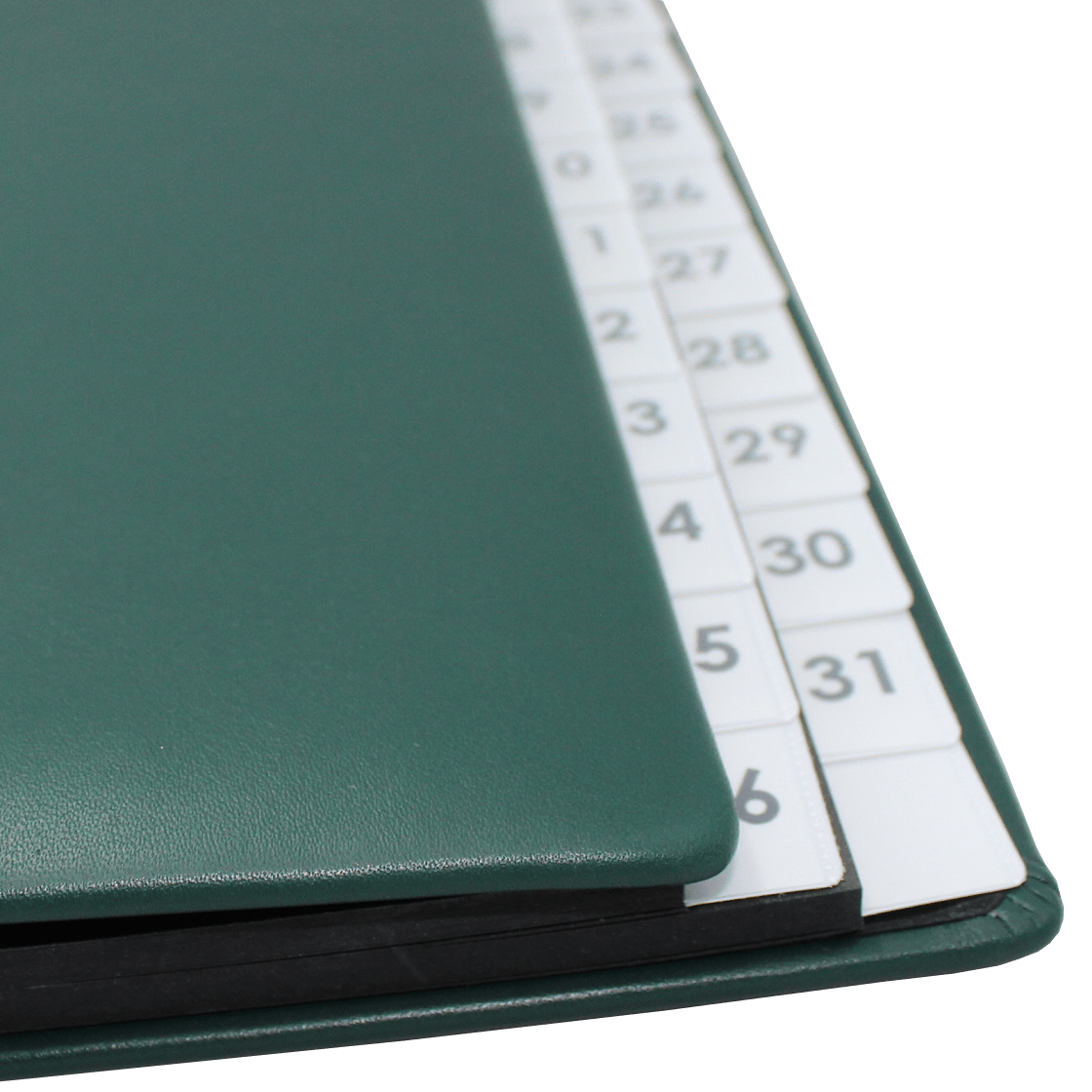 Pultordner mit Register 1-31 aus glattem Vollrindleder in Grün