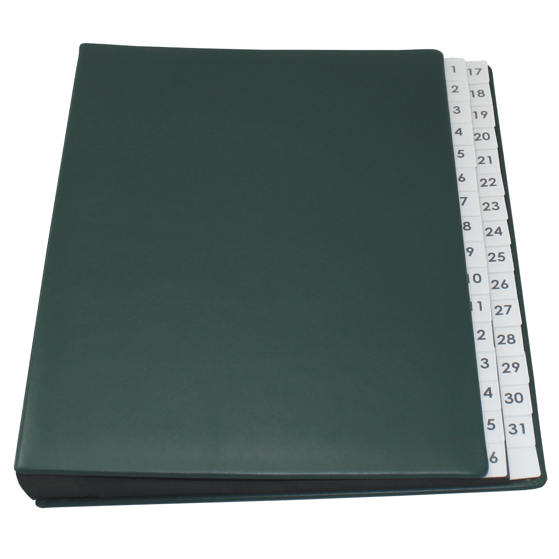 Pultordner mit Register 1-31 aus glattem Vollrindleder in Grün