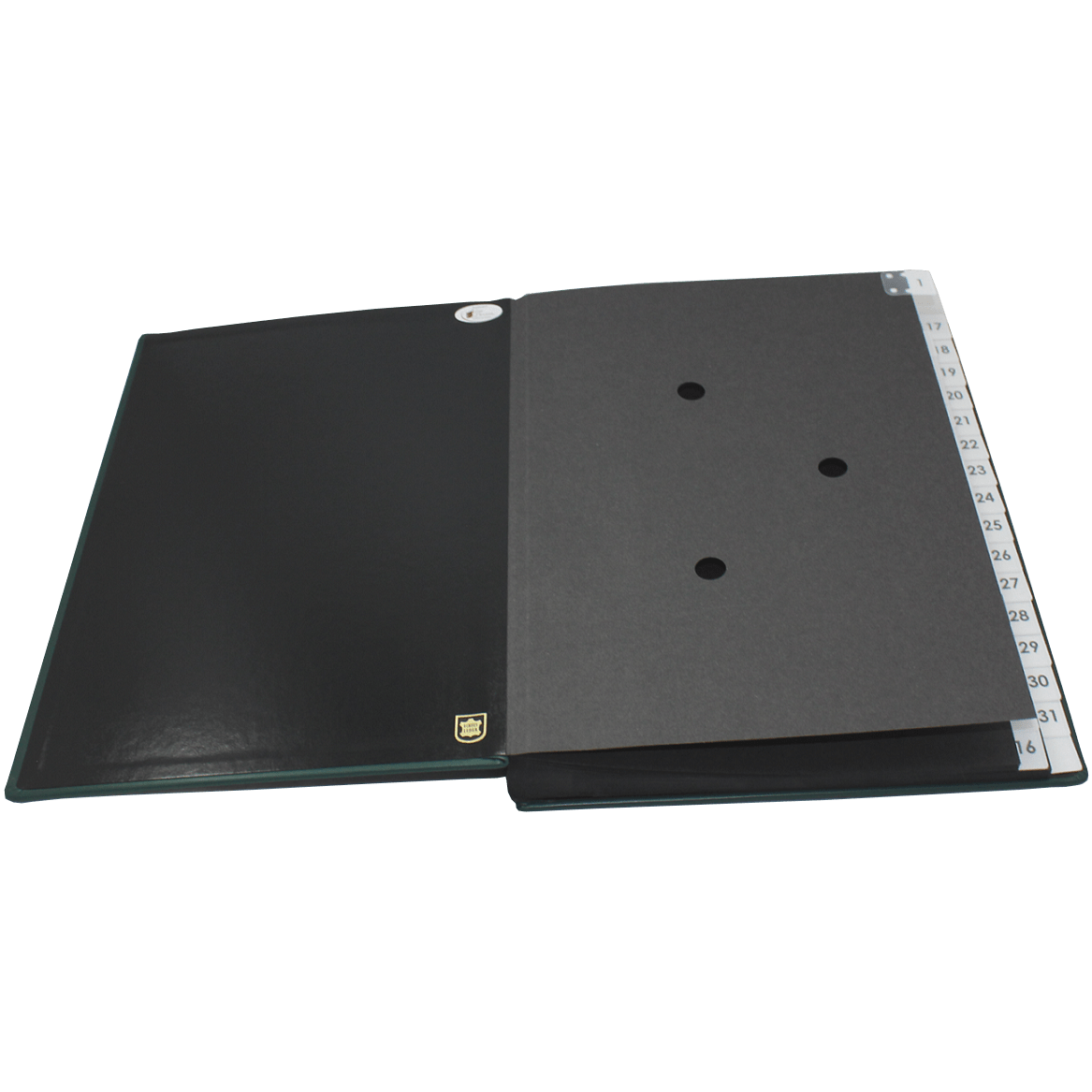 Pultordner mit Register 1-31 aus glattem Vollrindleder in Grün