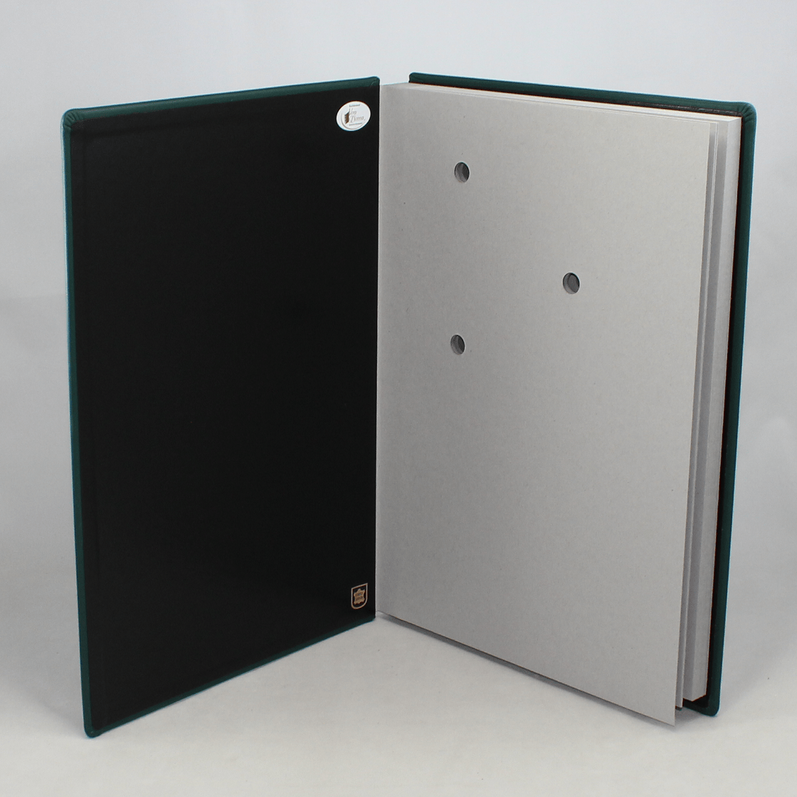 Unterschriftenmappe aus glattem grünem Leder offen Unterschriftenmappe aus glattem grünem Leder