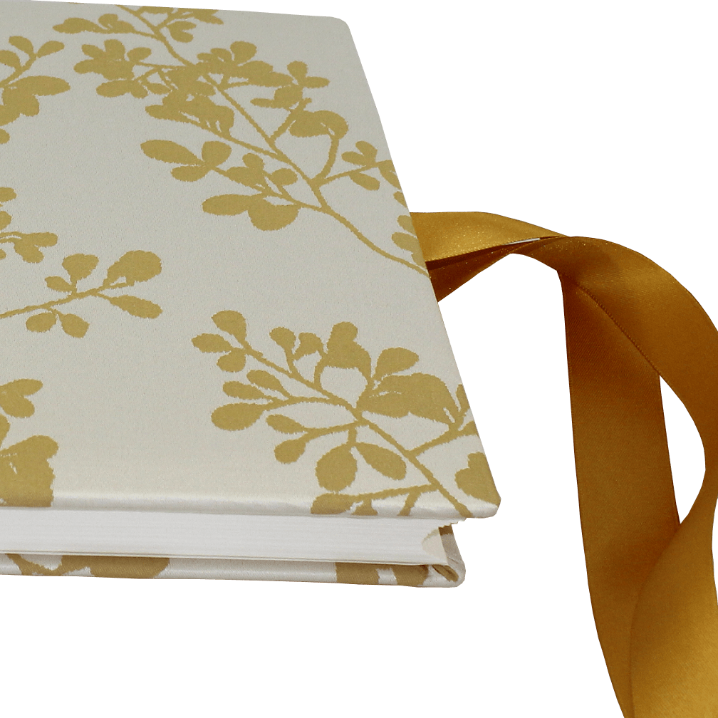 Foto-Gästebuch Francis mit goldenem Webmuster und Satinschleife