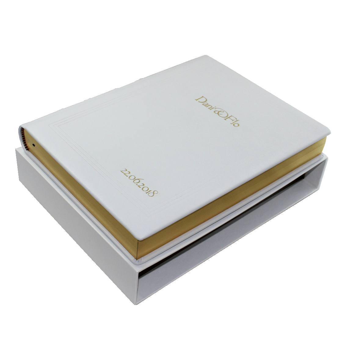 Gästebuch dick aus weißem Leder mit Goldschnittblock und individueller Prägung