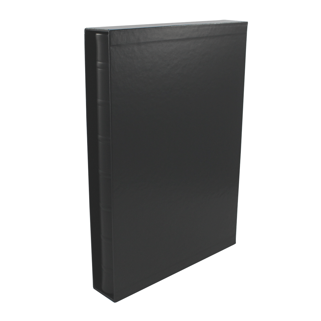 Kondolenzbuch Leder mit handgefertigtem Schutzschuber Kondolenzbuch aus Leder in Schwarz mit Trauerrand und Prägung