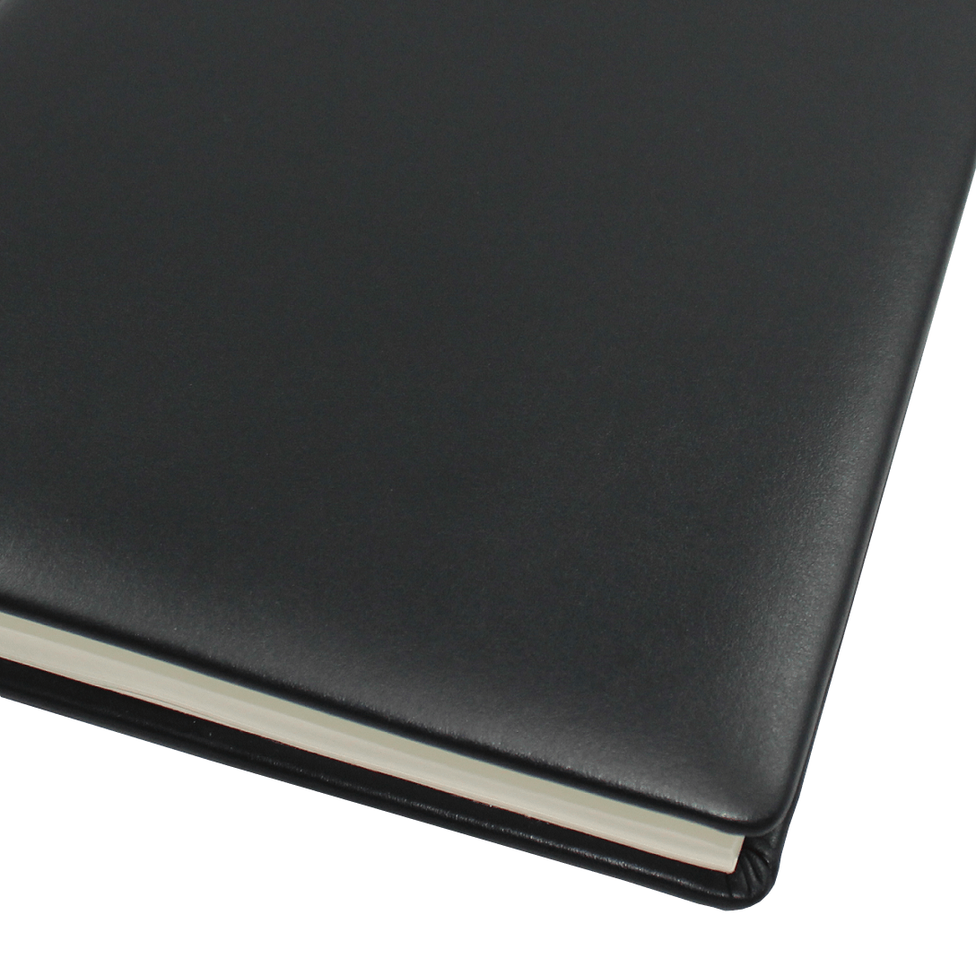 Kondolenzbuch Leder mit von Hand eingezogenen Ecken Kondolenzbuch aus Leder in Schwarz mit Trauerrand und Prägung