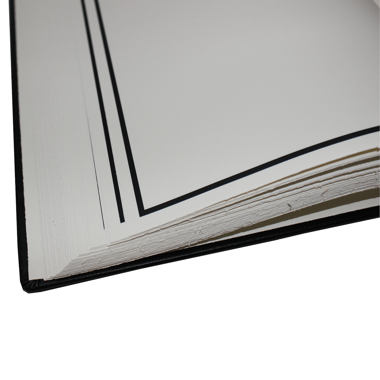 Dickes Kondolenzbuch aus schwarzem Leder mit Büttenrand