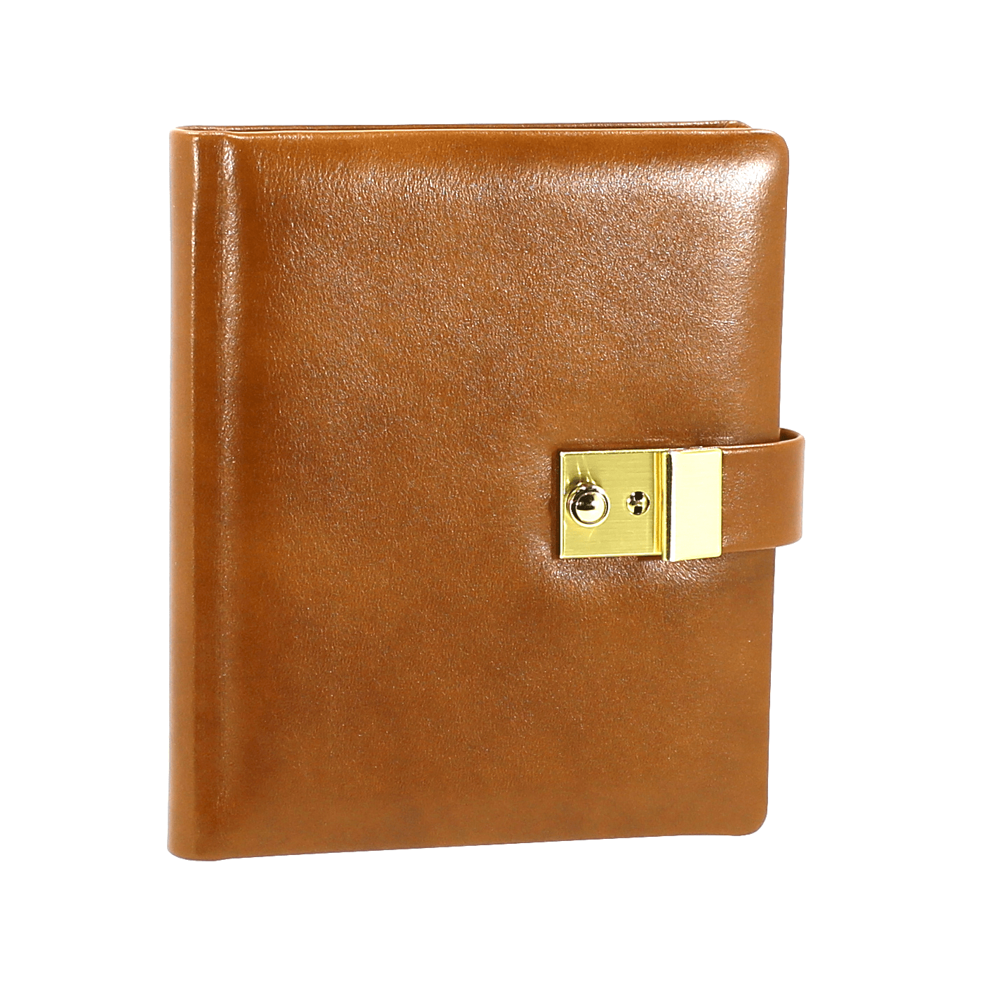 Tagebuch mit Schloss aus glattem Leder mit Goldschnittblock in Cognac