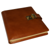 Tagebuch mit Schloss aus edlem glattem Leder mit Goldschnittblock in Cognac