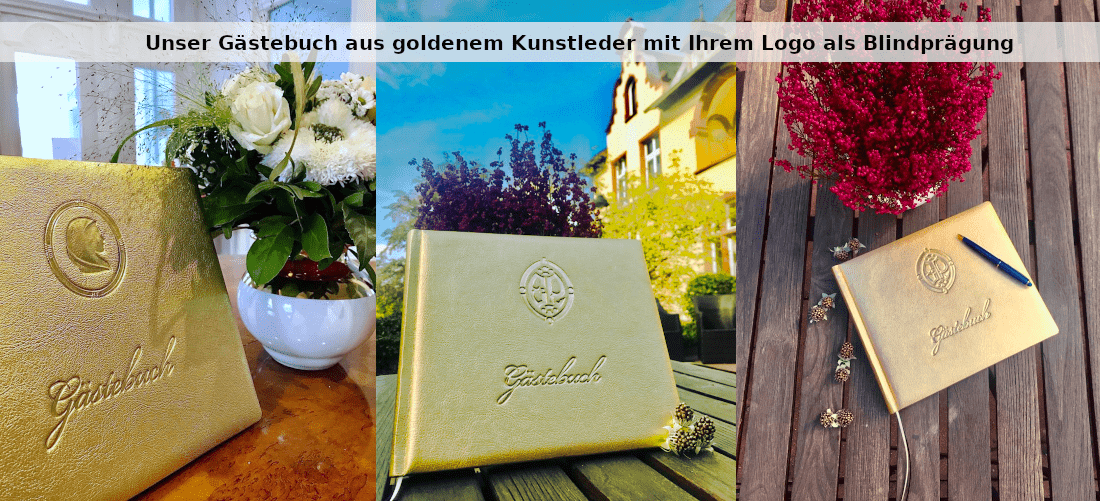 Gästebuch „Gold “ quer – Gästebuch im Querformat aus goldenem Kunstleder 89,50 €
