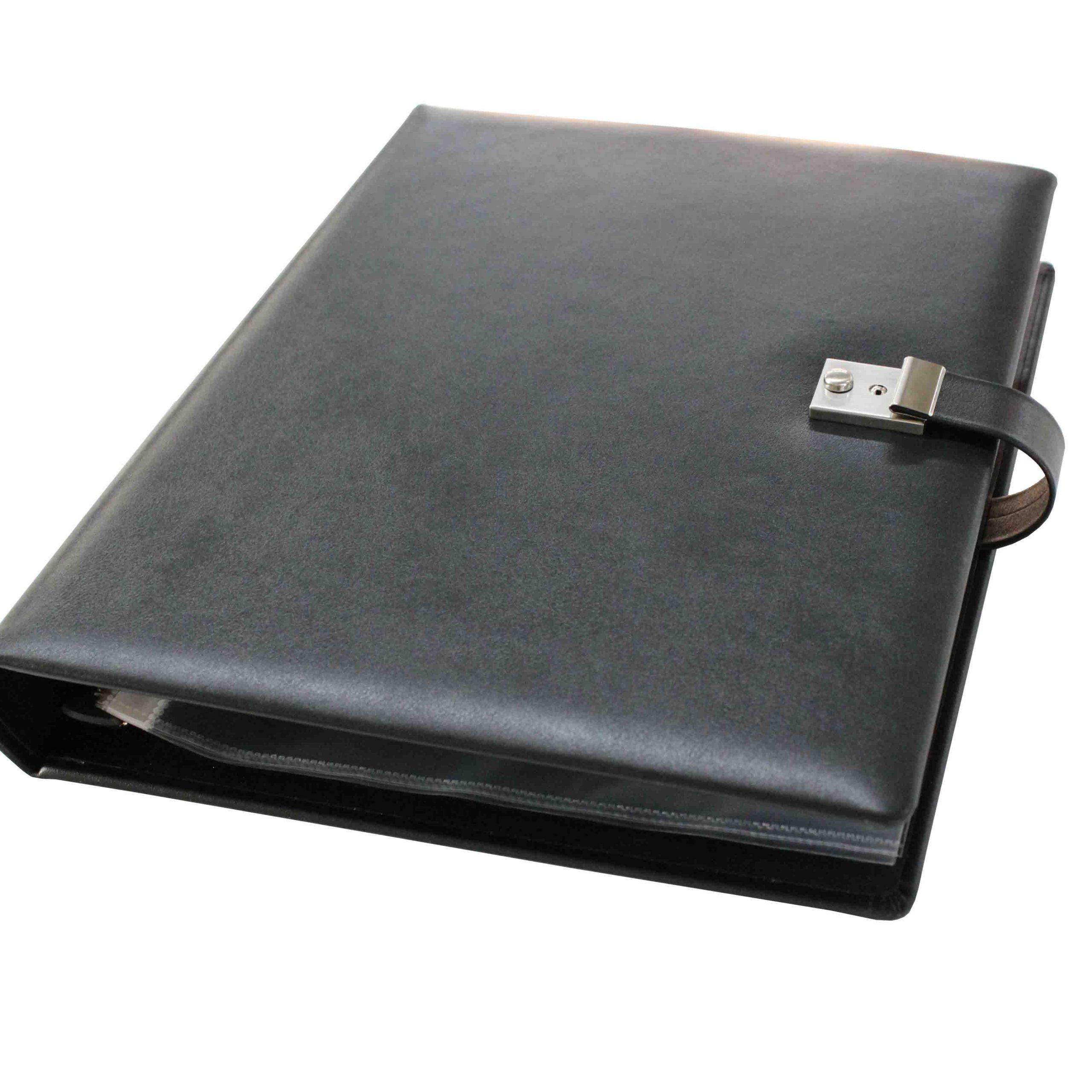 Ringbuch-Ordner Leder in Schwarz