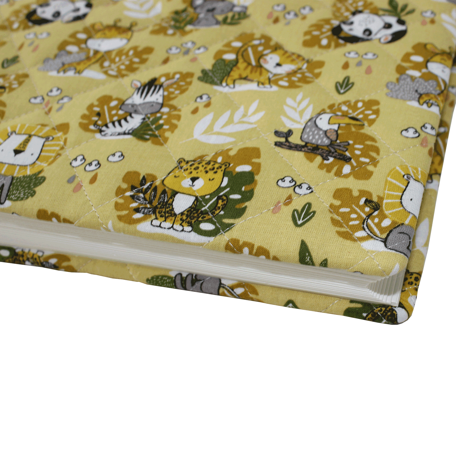 ecke Kinder-Fotoalbum Savanna Curry im gesteppten Baumwoll-Stoffeinband
