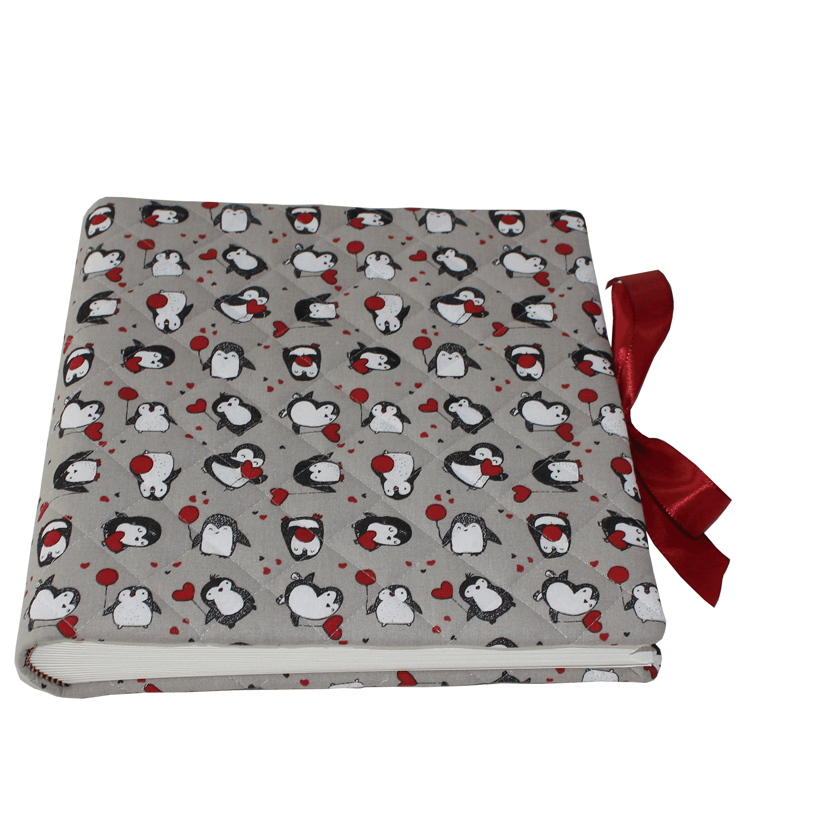 liegend Kinder-Fotoalbum Pinguin im gesteppten Baumwoll-Stoffeinband