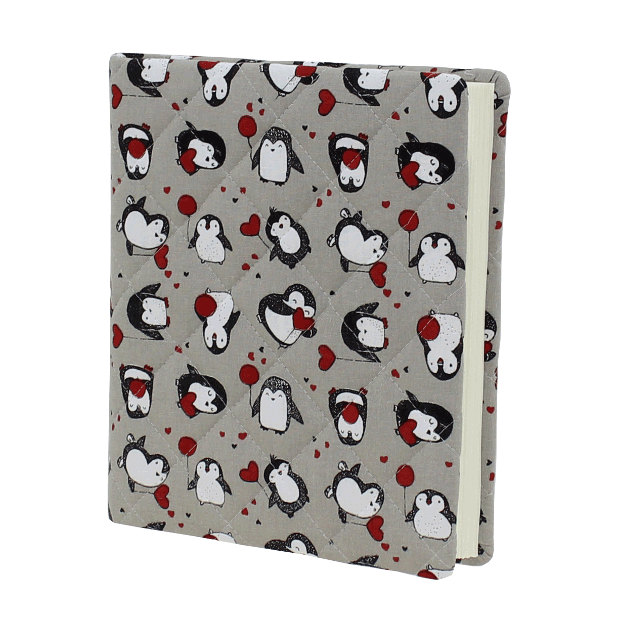 mini Kinder-Fotoalbum Pinguin im gesteppten Baumwoll-Stoffeinband