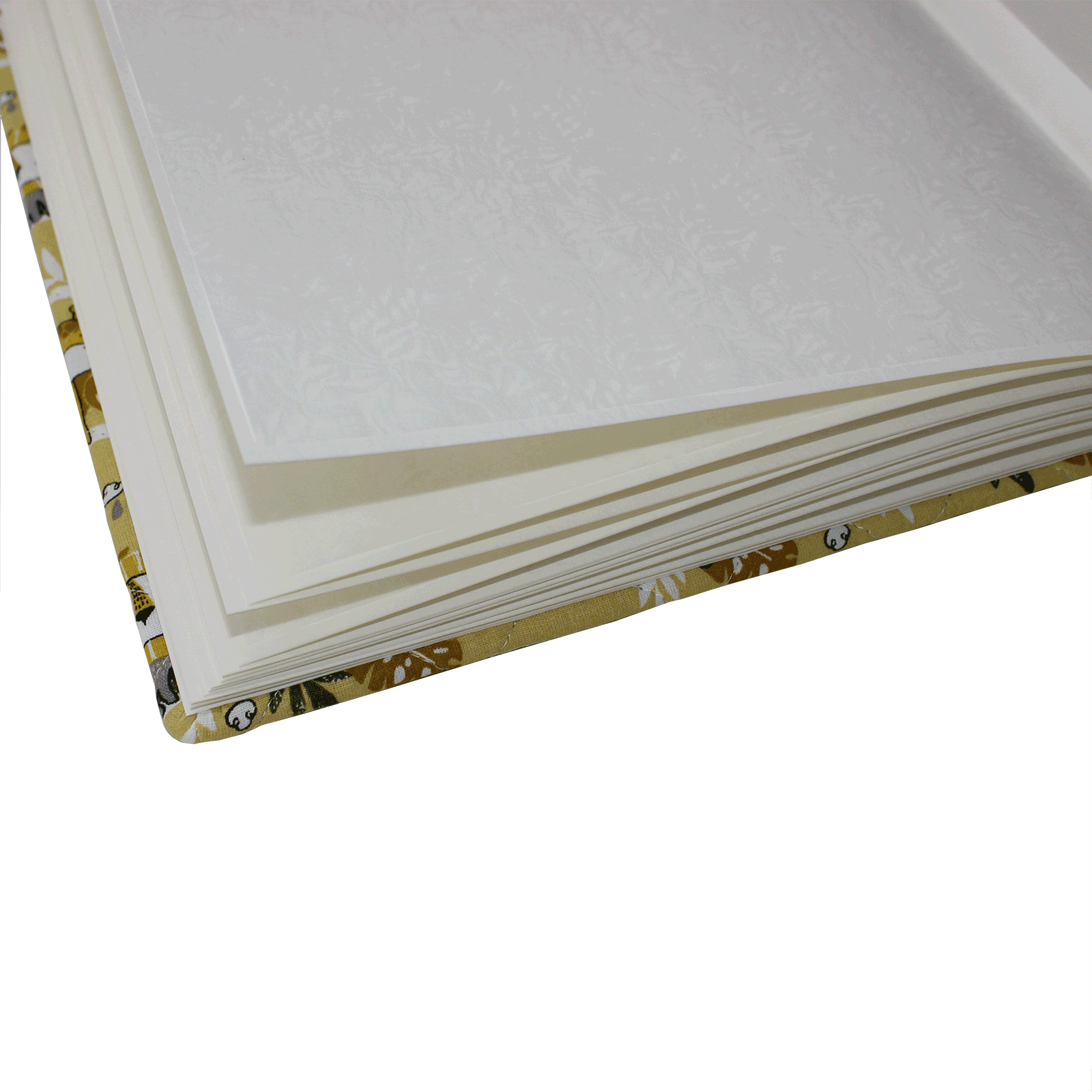 offen-1 Kinder-Fotoalbum Savanna Curry im gesteppten Baumwoll-Stoffeinband