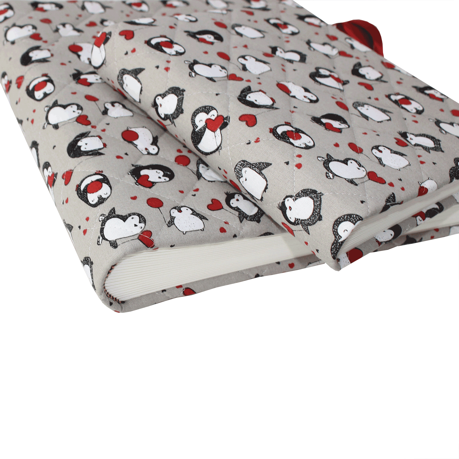 ruecken Kinder-Fotoalbum Pinguin im gesteppten Baumwoll-Stoffeinband