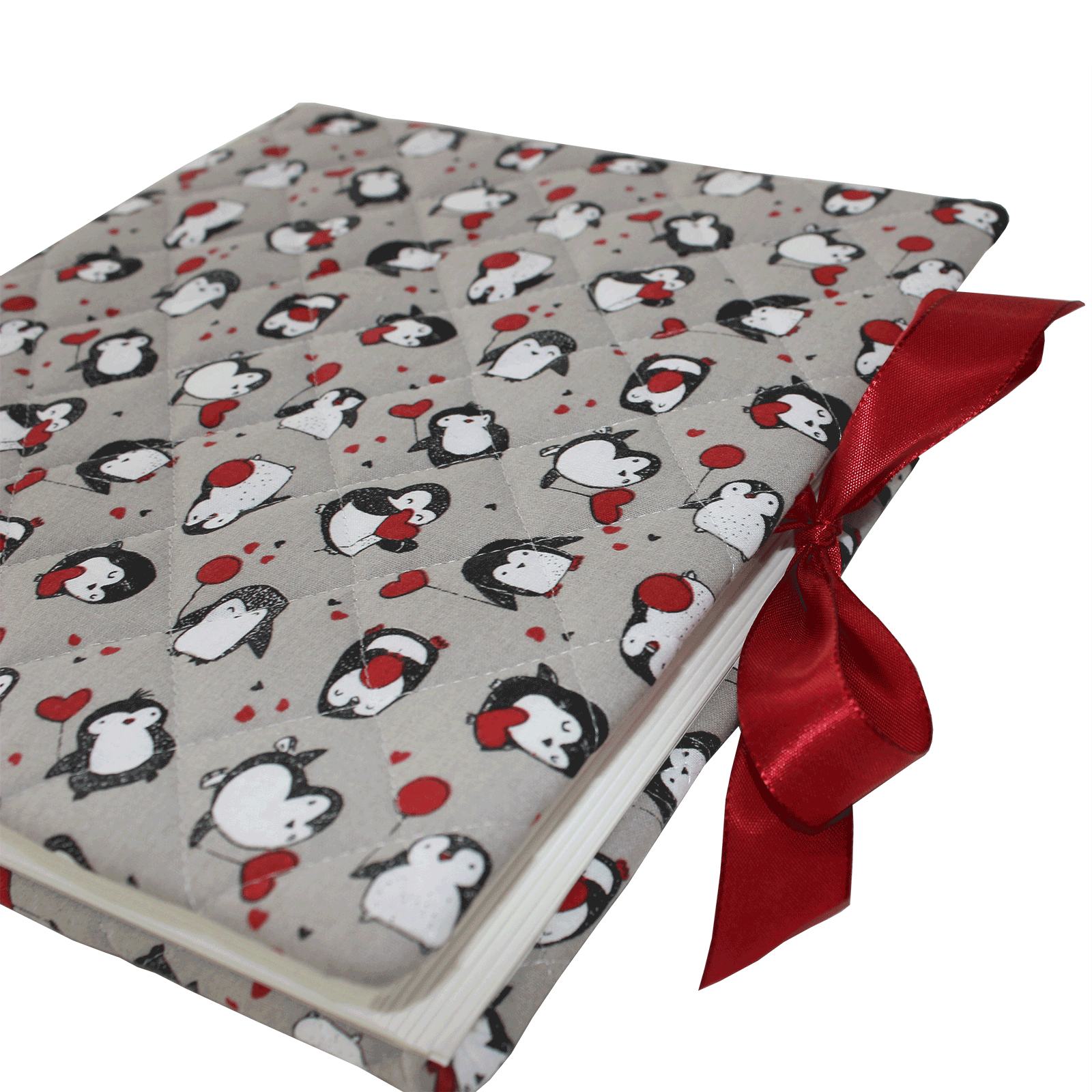 schleife Kinder-Fotoalbum Pinguin im gesteppten Baumwoll-Stoffeinband