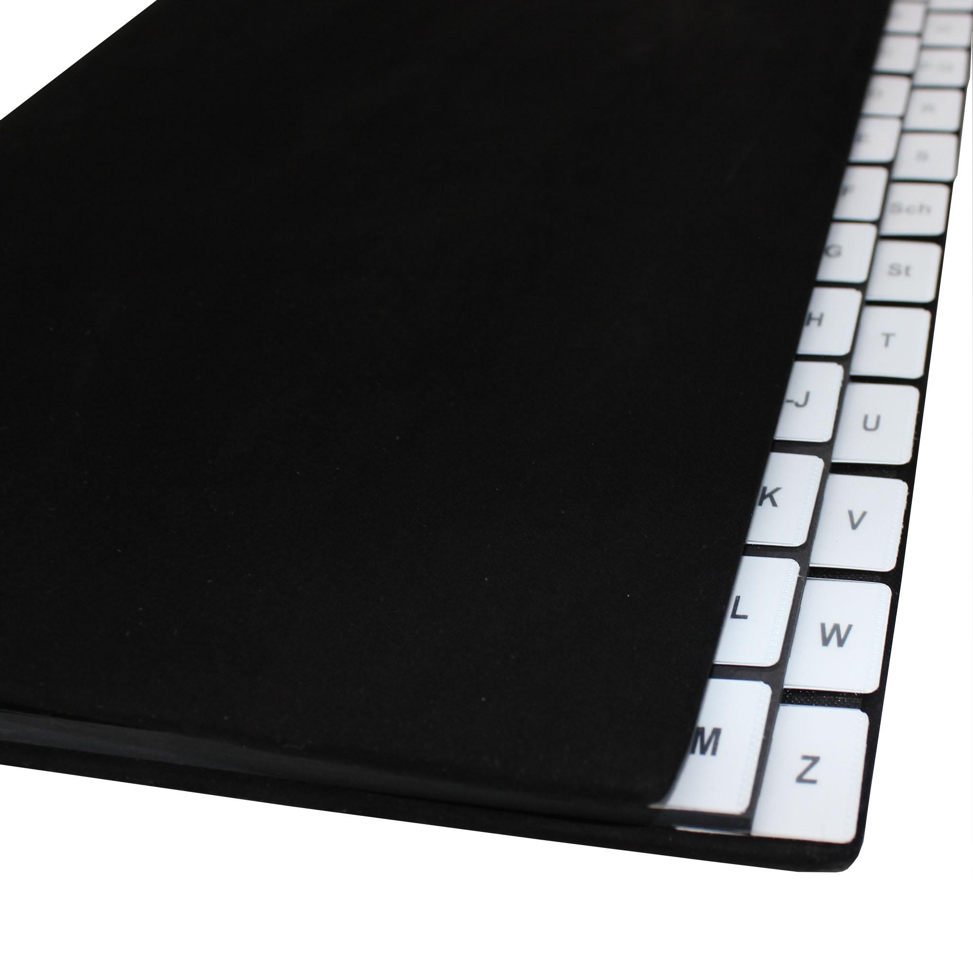 Ecke Pultordner Nubukleder in Schwarz mit Register A-Z