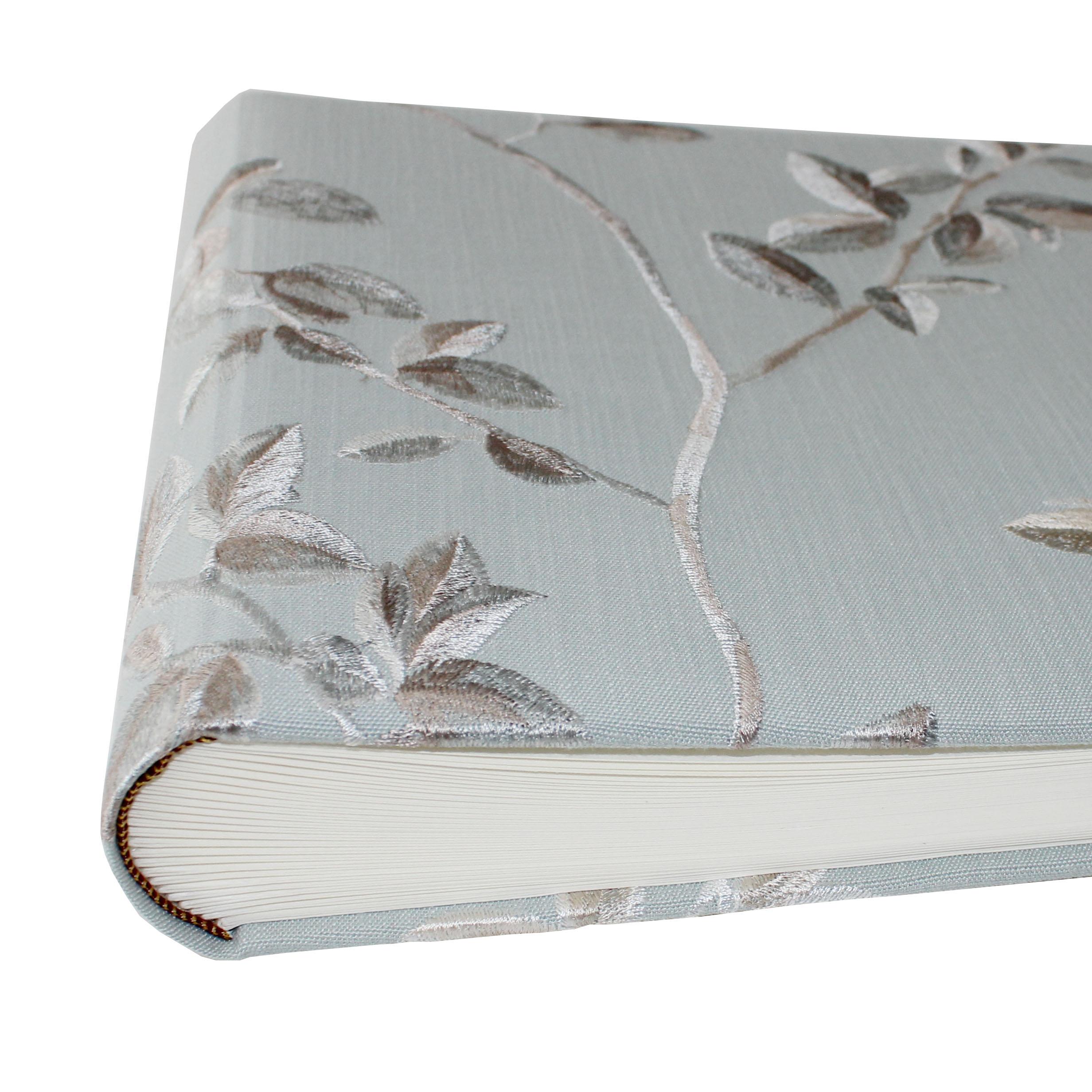 Ruecken Fotoalbum Vaiana Aquamarin mit blumigen Stickereien