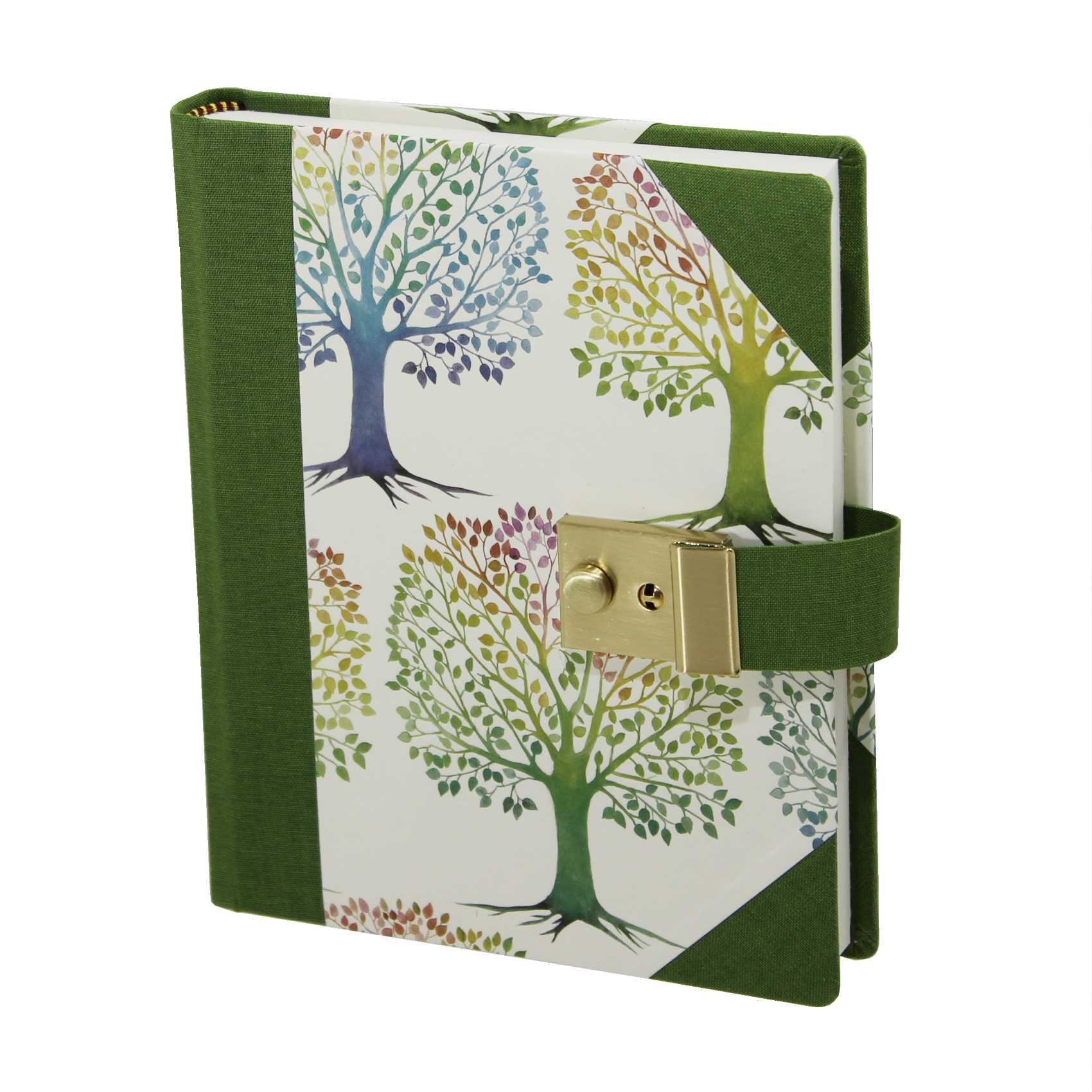 Tagebuch Lebensbaum mit Schloss in grünem Buchbinderleinen