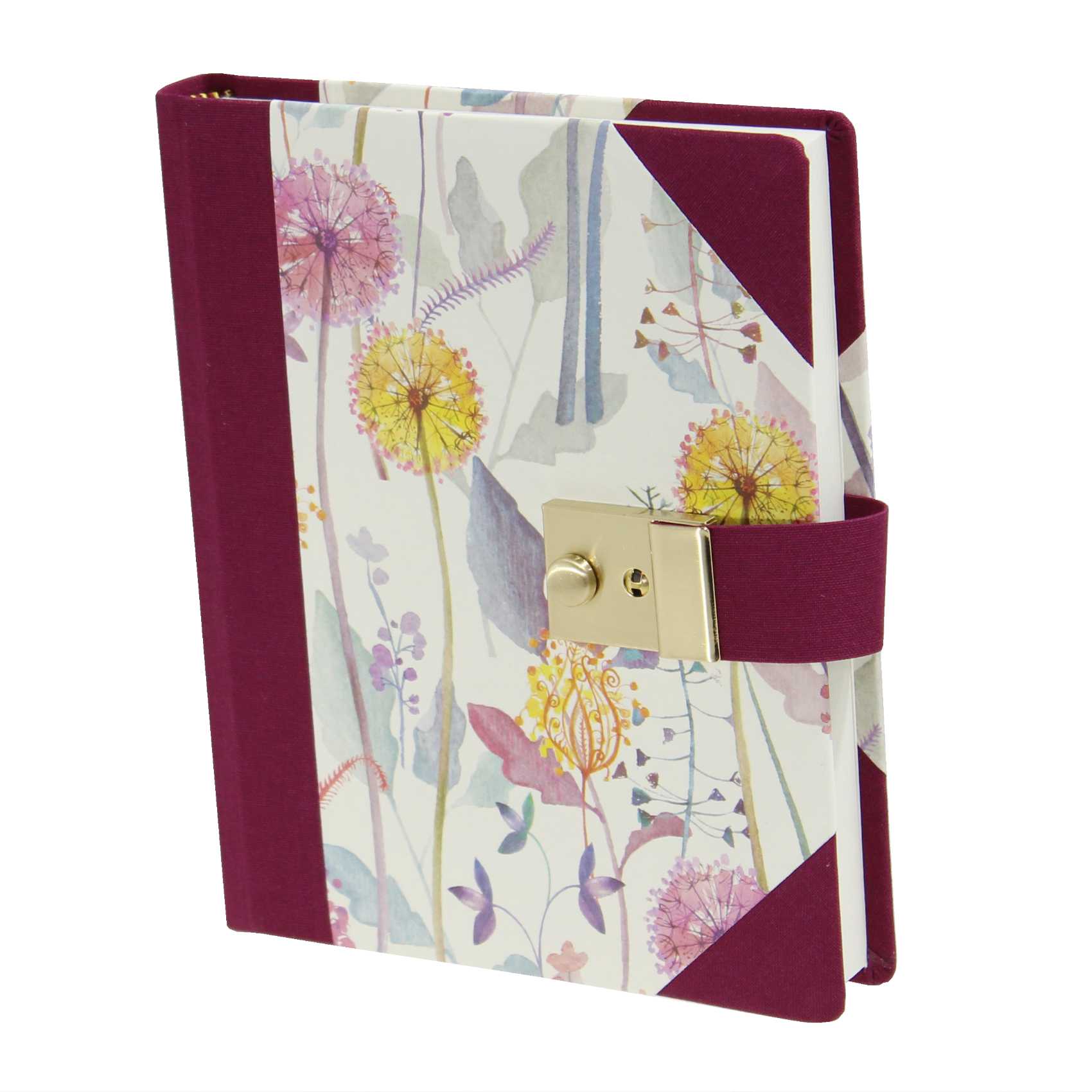 Tagebuch Blumenzauber mit Schloss in weinrotem Buchbinderleinen