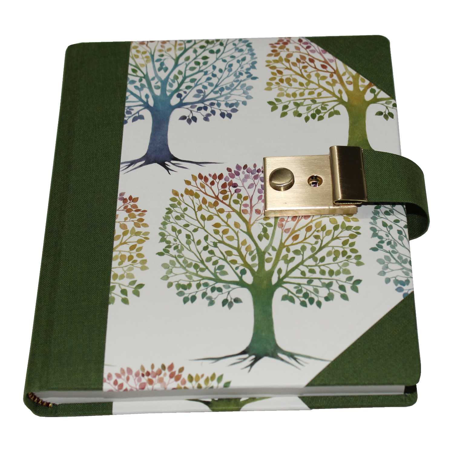 IMG_4000 Tagebuch Lebensbaum mit Schloss in grünem Buchbinderleinen