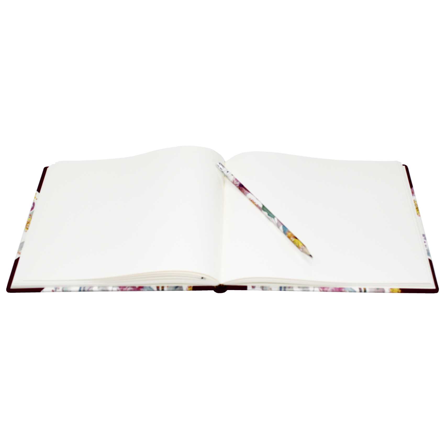 Gästebuch Blumenzauber mit weinrotem Buchbinderleinen im Querformat